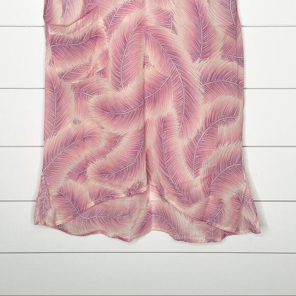 Show Me Your Mumu Feather Print Sheer V-Neck Tank Top Pink Size Large - Picture 3 of 8